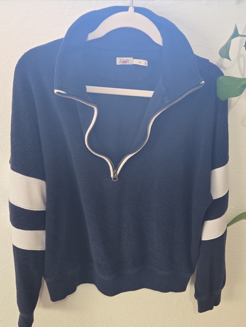 Faherty Beach Fleece Quarter Zip Navy Retro Sporty Preppy Pullover | Medium - Picture 10 of 10